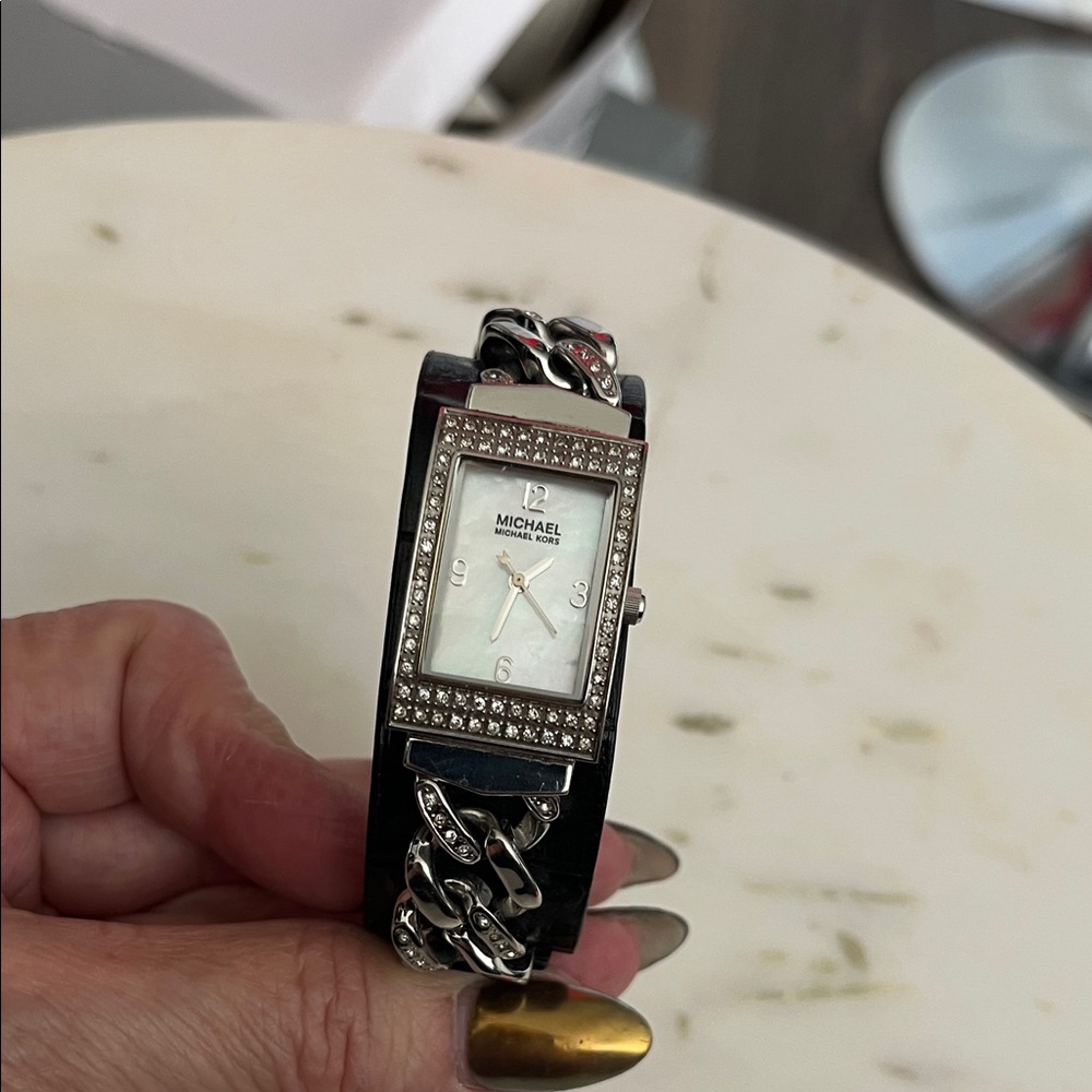 Michael Kors Silver And Black Rectangular Watch - image 2